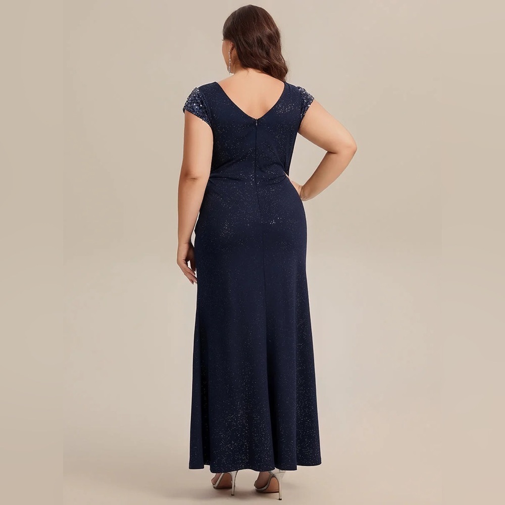 🆕 Plus Size Knotted Knit Cap Sleeve Maxi Glitter Evening Dress - Picture 2 of 3